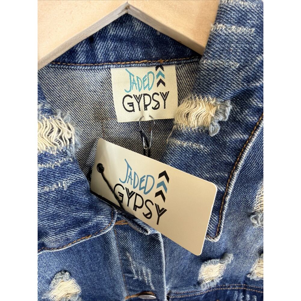 NWT Jade Gypsy Blue Distressed Denim Long Duster Jacket #1391 Size S M - Picture 10 of 10